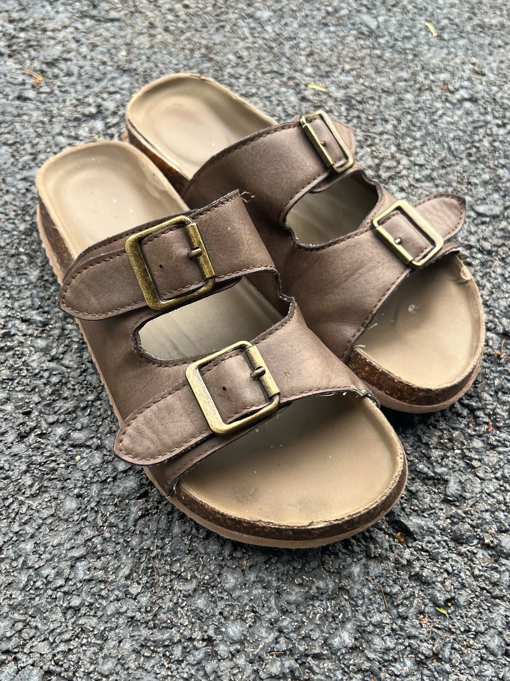 Target Brown Double-Buckle Slide Sandals